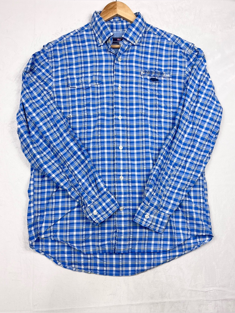 Vineyard Vines Harbor Shirt Plaid Performance Button Down Shirt Blue Size Medium